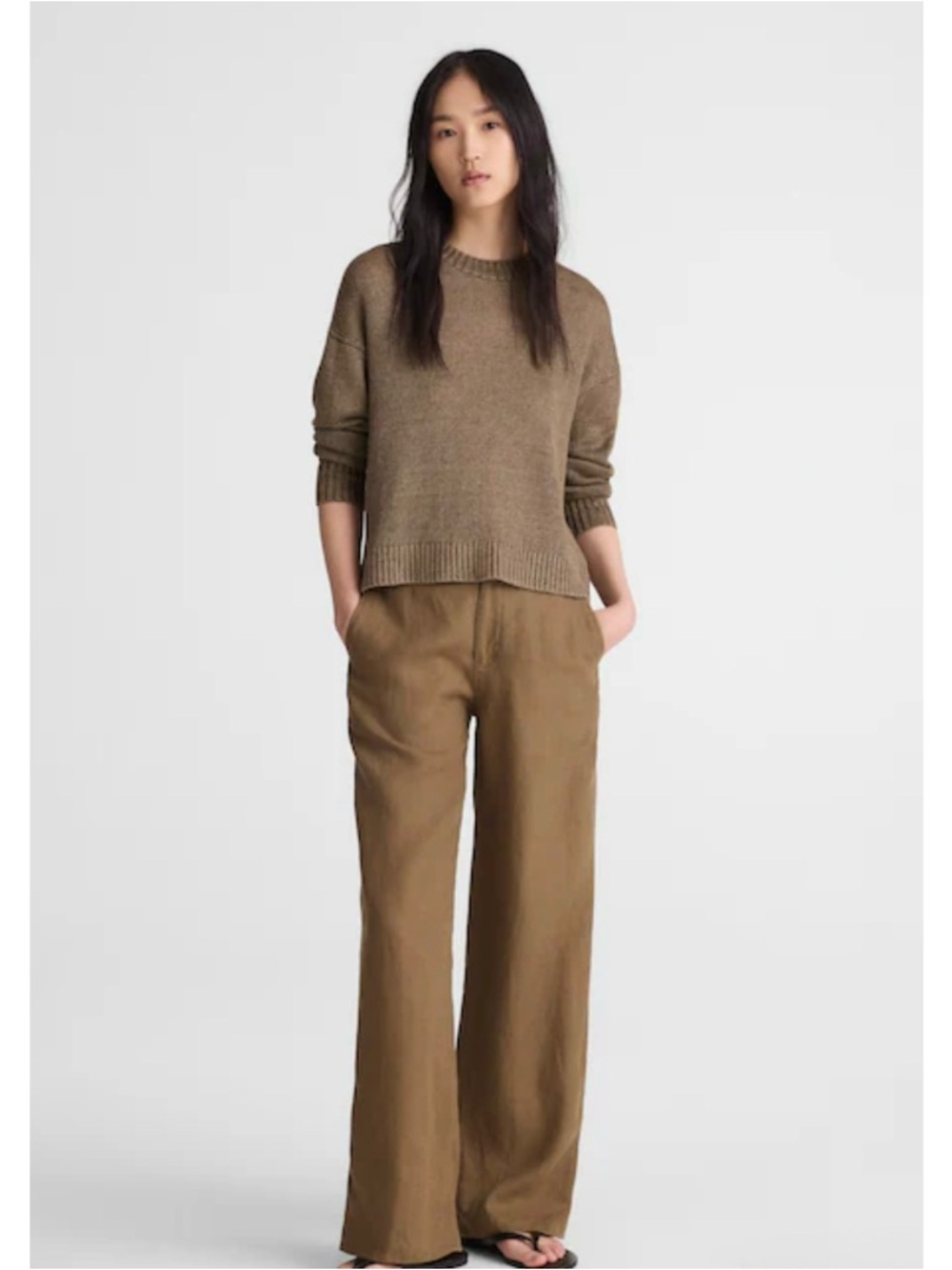 NWT Madewell The Zoe Relaxed Straight Pant 100% Linen Safari Khaki